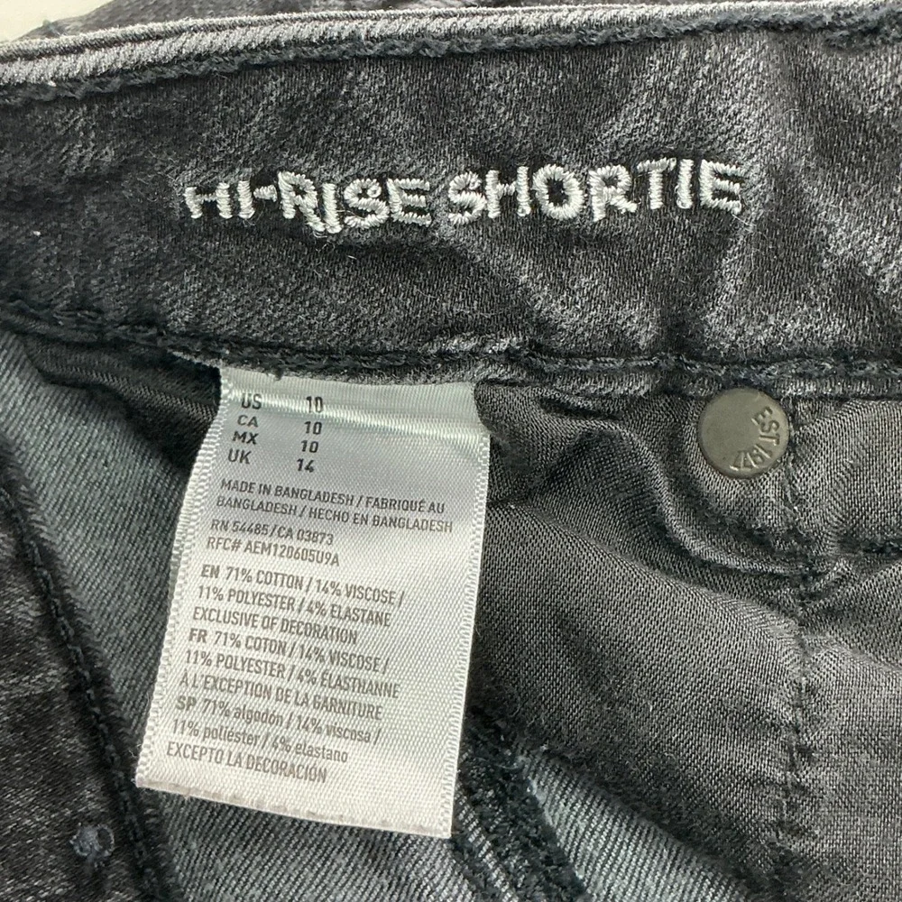 American Eagle Black Denim Hi-Rise Shortie Shorts Women 10 Super Stretch 360